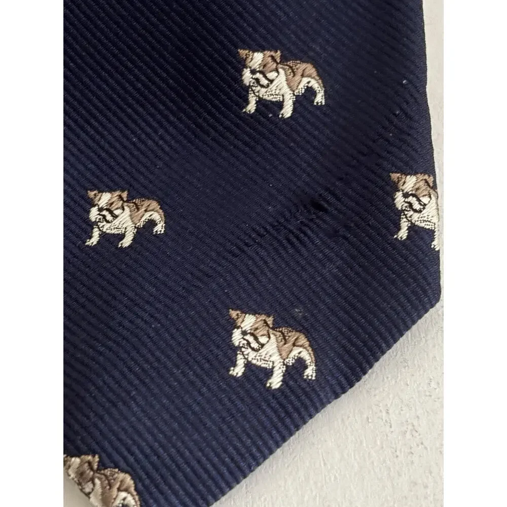 J Crew Bulldogs Tie 100% Silk Navy Blue Yale Dogs Boys Crewcuts Preppy